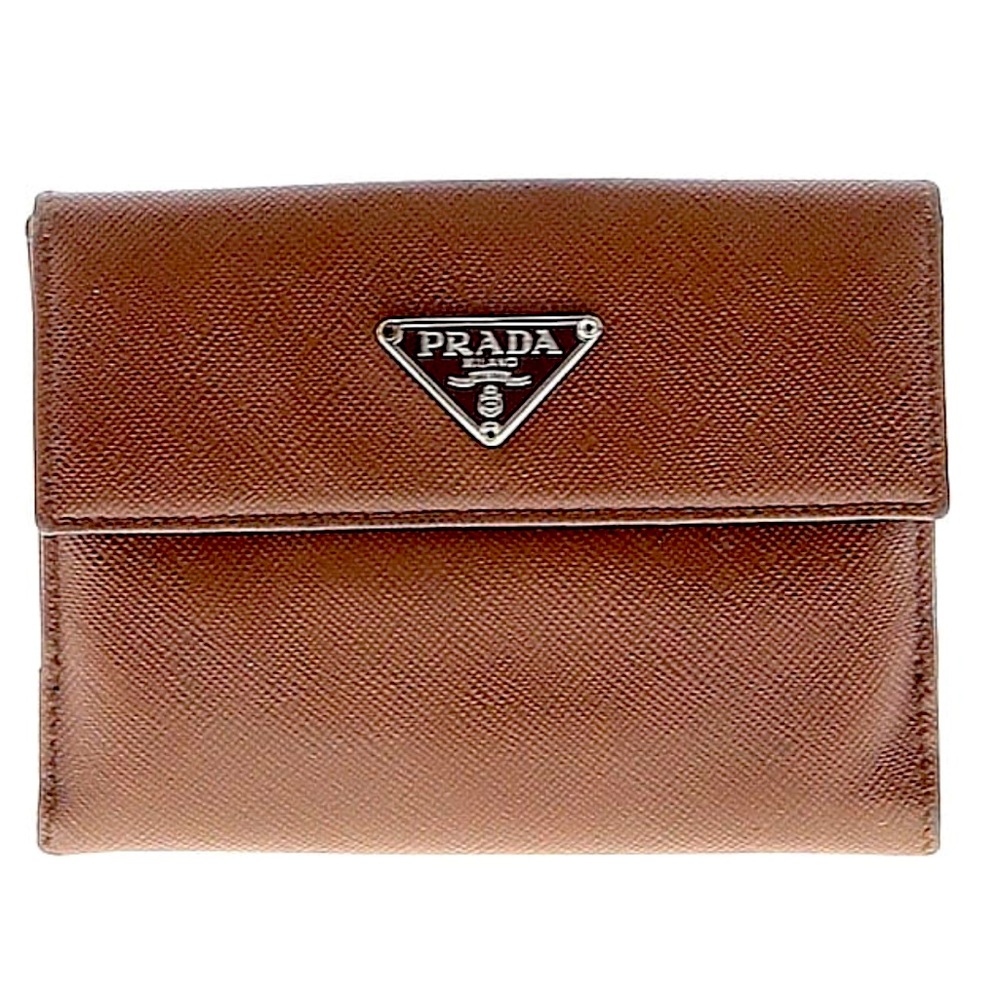 Prada Brown Saffiano Leather Wallet with Silver Logo